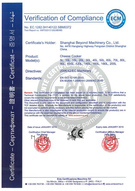 CINA Shanghai Beyond Machinery Co., Ltd Sertifikasi